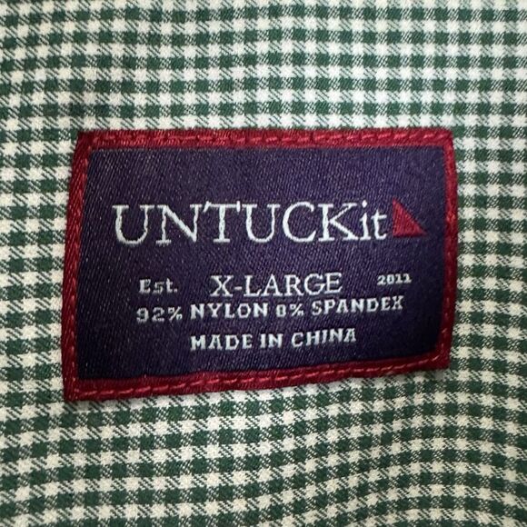 UNTUCKit Long Sleeve Button Down Nylon Shirt XL Checkered Green White Preppy - Picture 6 of 8
